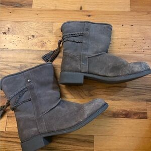 Gray Suede Ankle Boots with Tassel